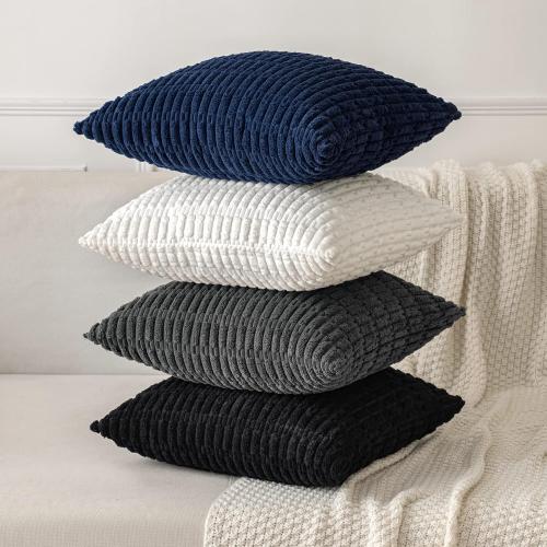 MIULEE Corduroy Decorative Throw Pillow Covers 18x18 Navy Blue Pack of 2