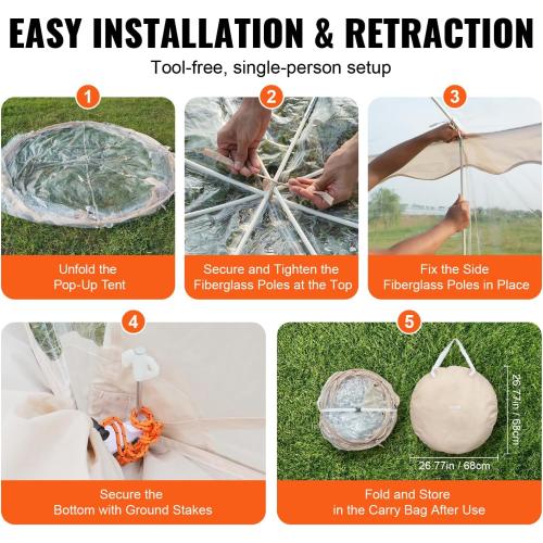 VEVOR Upgraded Pop Up Bubble Tent for 4-8 People, Need Simple Assembly -  Large Outdoor Clear Bubble Tent Dome, Weatherproof Clear Tent Shelter for Outdoor Activities, Events, and Parades
