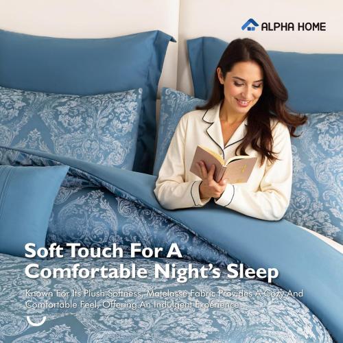 ALPHA HOME Queen Size Comforter Set - Jacquard Bedding Set for All Season Comfort, Luxurious Elegance Pillows Included (1 Comforter, 2 Pillow Shams, 2 Euro Shams)
