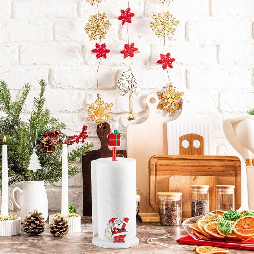 Namalu Christmas Santa Claus Paper Towel Holder with Round Base Rustic Christmas Decor for Kitchen and Bathroom Fun Paper Towel Holder Kitchen Paper Towel Dispenser for Countertop Women Toilet