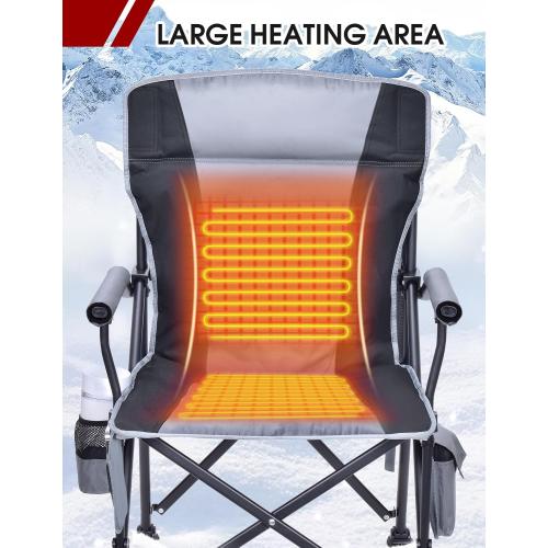 Docusvect Heated Camping Chair for Adults, Heats Back and Seat, 3 Heat Levels, Fully Padded Heated Folding Chair for Outdoor Sports with Cup Holder, Rich Pockets, Battery NOT Included