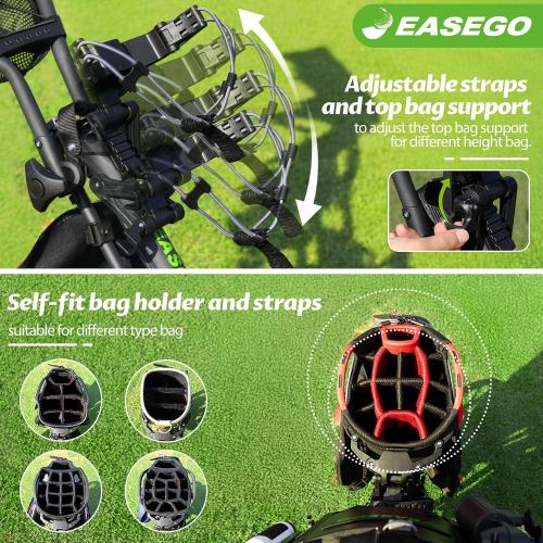 EASEGO Golf Push Cart 3 Wheel : Golf Bag Cart Foldable with Phone Holder/Cup/Umbrella Holder Compact Golf Pull Carts Quick Fold Golf Caddy Push Carts with Large Wheelbase for Different Terrain