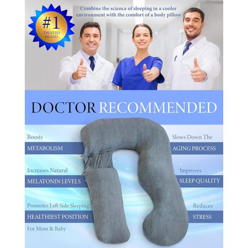 Pharmedoc Pregnancy Pillows, U-Shape Full Body Pillow – Removable Cooling Cover -Dark Grey – Pregnancy Pillows for Sleeping – Body Pillows for Adults, Maternity Pillow and Pregnancy Must Haves