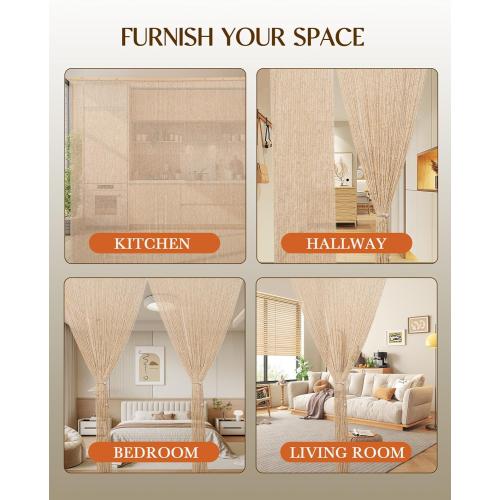 90 Strands Beaded Curtain for Doorways -35.5x79- Handmade Natural Beaded Curtains，Boho Doorway Wood and Bamboo Bead Curtain-As Insect Screen/Room Divider-Beige