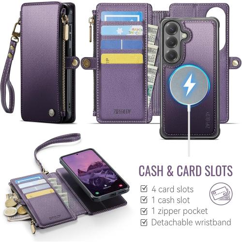 for Galaxy S25 - Phone Case Wallet Magnetic Detachable, Purple