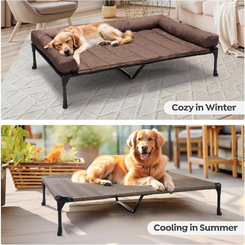 Veehoo Cooling Elevated Dog Bed Add Removable Waterproof Bolster Cushion Mat, Raised Pet Cot with Breathable Teslin Mesh, No-Slip Feet, Dog Sofa Bed for Indoor Outdoor, XLarge, Brown CWC2331B