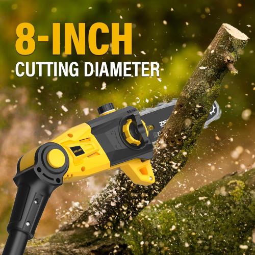Pole Saw, 8-Inch Pole Saw for Tree Trimming Cordless 15-FT Max Reach, Auto Oiling, Tool-Less Electric Pole Saw, Tree Trimmer with Battery & Fast Charger