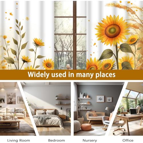 Sunflower Curtains Floral Autumn Fall Yellow Sunflower Kitchen Curtain Summer Rustic Farmhouse Country Botanic Thanksgiving Boho Retro Blackout Drapes for Bedroom Living Room Cafe 2 Panels, 42x84in