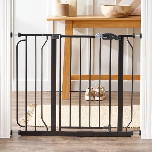 Regalo Safety 29-38.5 Baby Gate for Doorways & Bottom of Stairs, Pressure Mounted Baby Gate with Door for Babies, Toddlers & Pets, Tested & Safe for 30 Years, American Designed, American Owned, Black