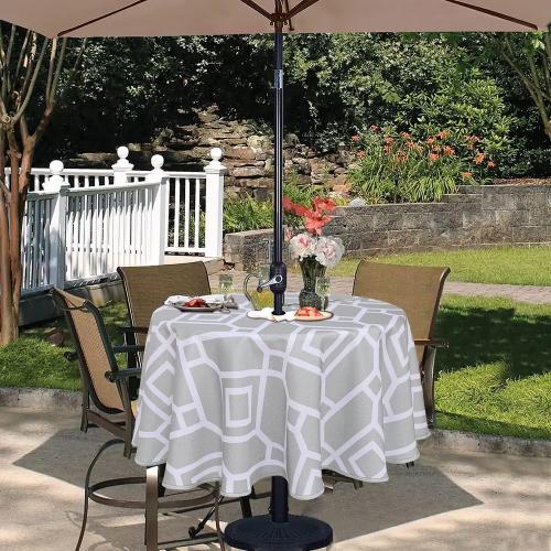 LUSHVIDA Moroccan Outdoor Round Tablecloth with Umbrella Hole and Zipper, 60 Inch Silver, Waterproof Wrinkle Free Table Cloth Decorative Fabric Washable Table Cover for Patio, Party, Picnic