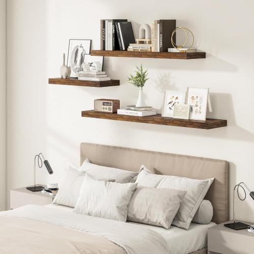 Vivelove 12 Deep Floating Shelves for Wall 36 Long, Wall Shelves for Bedroom Living Room Bathroom Kitchen Laundry Room, Farmhouse Rustic Shelves for Home Decor, 36 X 12 X 2 Set Of 2, Rustic Brown