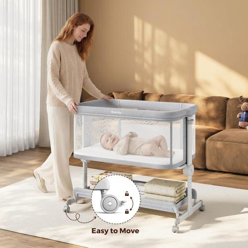 Ezebaby Baby Bassinets Bedside Sleeper, Portable Bedside Bassinet for Baby Newborn Infants with Adjustable 7 Heights and All Mesh Sides, Newborn Crib with Mattress and Soft, Breathable Sheet