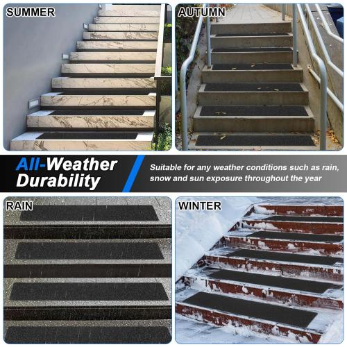 Outdoor Stair Treads Non-Slip Step Strips for Wooden Steps 5 Pack 6” x 24” Anti Slip Grip Tape Precut for Outside Stairs, Non Skid Stair Tread Mats Weather Resistant for Outdoors, Black