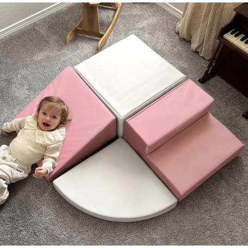 Large 4 Pieces Climbing Toys for Toddlers 1-3, Non-toxic & Eco-friendly Toddler Climbing Toys Indoor, Soft Play Equipment Indoor for Motor Skills, Easy Setup & Clean Climbing Blocks, Pink & White