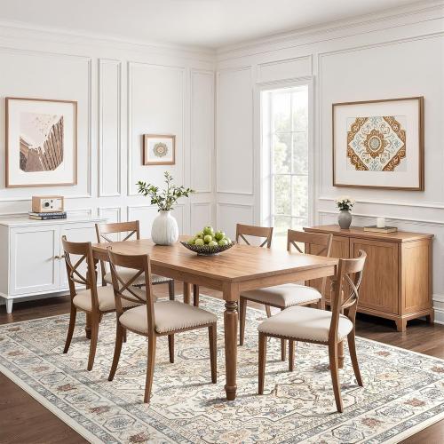 9x12 Area Rug Living Room: Washable Boho Large Neutral Vintage Soft Rugs Stain Resistant Farmhouse Non Slip Indoor Floor Carpet for Bedroom Nursery Kids Playroom Office Dining Room- Cream Blue