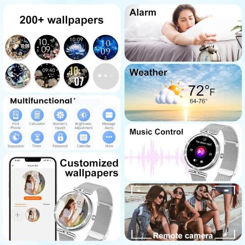 GADIXY Smart Watches for Women(Make/Answer Call) with Diamond:1.1 AMOLED Small Screen Fitness Tracker for HR/BP/SpO2/Sleep Monitor,Digital Running Smartwatch for Android/iOS (Silver)