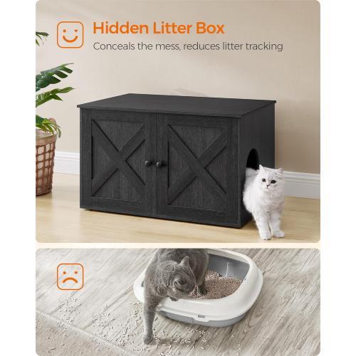Feandrea Cat Litter Box Enclosure, Litter Box Furniture Hidden with Removable Divider, Indoor Cat House, End Table, 31.5 x 20.9 x 19.7 Inches, Ink Black UPCL002B01