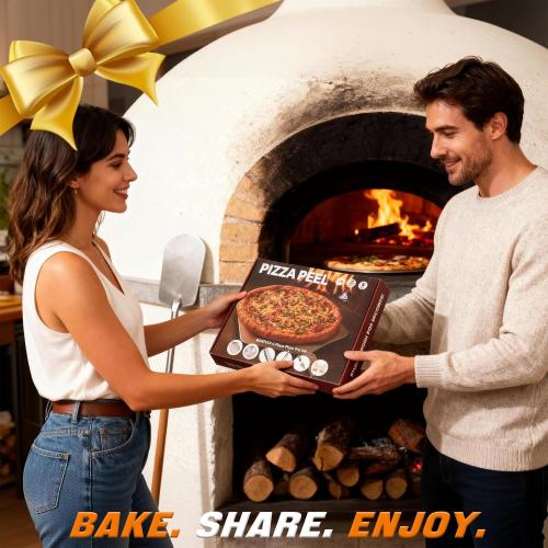 Bonteck Pizza Peel Aluminum Metal Pizza Spatula Kit | 12x14 Inch Foldable Handle Paddle | 6Pcs Pizza Oven Accessories with Rocker Cutter, Pizza Pan, Pizza Server, Oven Mitts, for Family Oven Baking