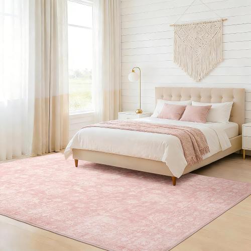 FROZZUR Boho Pink Area Rug 5x7 – Soft Washable Vintage Rug with Non-Slip Backing for Living Room, Bedroom & Nursery, Cozy Home Decor