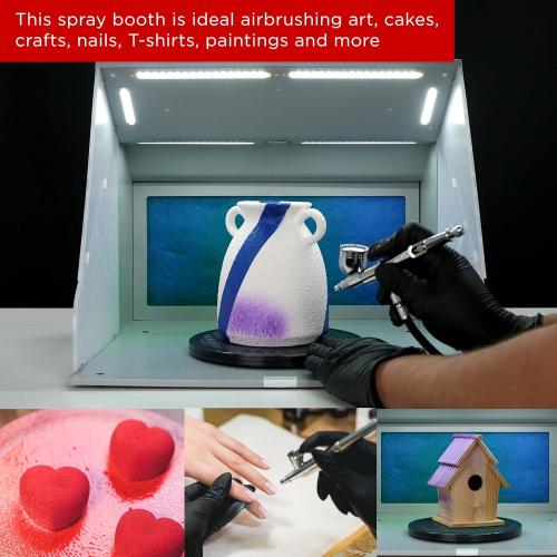Master Airbrush Portable Airbrush Spray Booth Kit with Dual Exhaust Fans, 4 LED Lights, Turntable & Extension Hose, 16x18x13 Hobby Airbrush Booth for Painting, Models, Arts, Crafts, Cakes