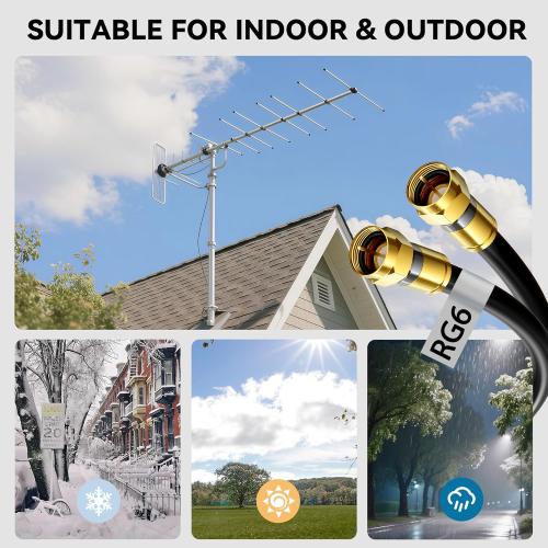 RG6 Coaxial Cable, 3FT 6FT 10FT 15FT 25FT 50FT 100FT Coax Cable Cord with Gold F-Type Connector, High Speed Internet, Digital TV Aerial for HDTV, Satellite, Antenna, Modem with Extender- 3ft