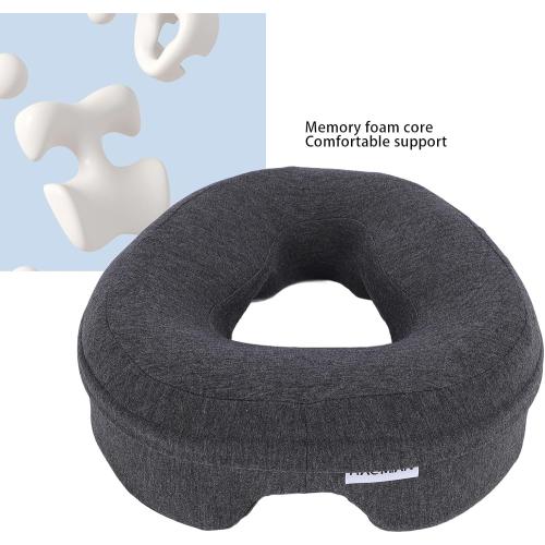 Face Down Pillow with Memory Foam, Soft Ergonomic Design for Comfortable Sleeping, Ideal for Home and Beauty Salon Use, Features Hollow Breathable Holes (Dark Gray)