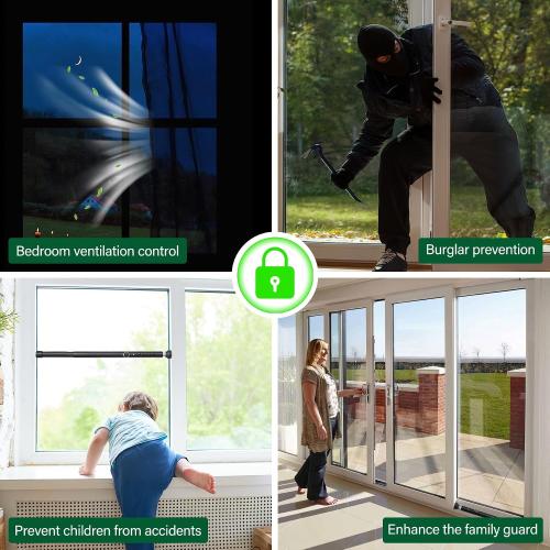 Window Locks & Sliding Door Security Bar, 2 Pack Adjustable Child Safety Lock for Up/Down/Horizontal Windows & Sliding Glass Doors from Inside, for Apartment & Patio (17-50 Inch)