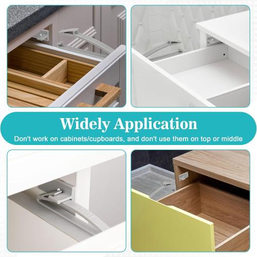 Coolrunner Thickened Version Child Safety Drawer Locks, 8 Pack Safety Invisible Drawer Latches with Strong Adhesive and Screw for Baby Care, Only fit for Some Drawers, Please See Below Before Buying
