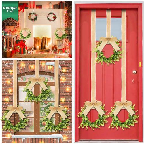 Yilloog 6 Pcs Mini Christmas Wreaths for Kitchen Cabinet 9 Small Christmas Artificial Boxwood Wreaths with Linen Bow Xmas Party Decor for Door Window Wall Farmhouse Hanging