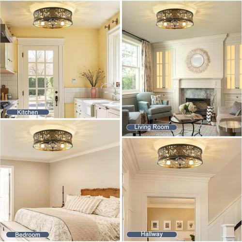 Garwarm 20 Caged Ceiling Fans with Lights, Low Profile Crystal Fandelier