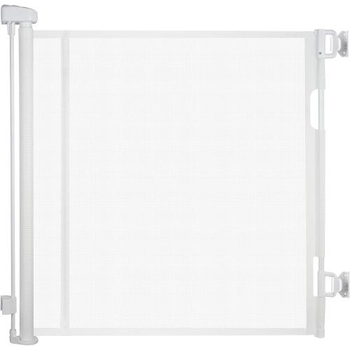 White 100″ Retractable Baby Gate – 34″ Tall Extra Wide Mesh Safety Gate for Open Floor Plans, Wide Doorways – Baby and Pet Barrier for Indoor Outdoor Use, White