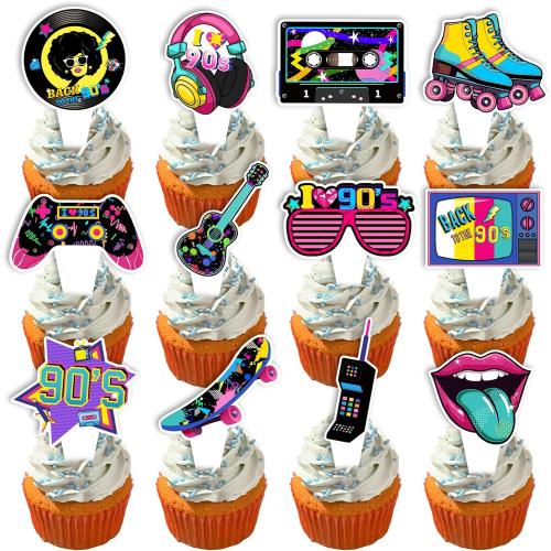 36 Pieces 80s 90s Cupcake Toppers - 80s 90s Theme Birthday Party Decorations for Adults, Hip Hop Retro Cake Topper Supplies, DIY Dessert Decor