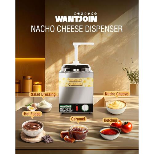 WantJoin Nacho Cheese Dispenser with Pump - 2.2Qt Nacho Cheese Warmer,Stainless Steel Hot Fudge Warmer W/5-Level Temperature Adjustment,Commercial Hot Fudge Dispenser for Hot Fudge Cheese Caramel