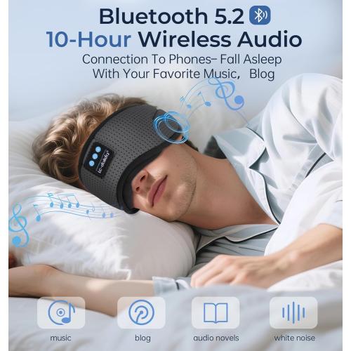 LC-dolida Bluetooth Sleep Mask with White Noise，Sleep Headphones,Bluetooth Wireless Music Eye Mask, Ideal for Travel, Night Work, Napping, Side Sleeping and Office Use for Both Men and Women(Grey)