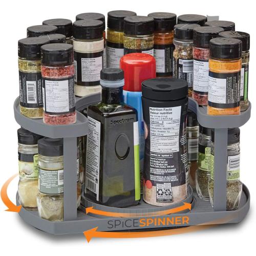 Allstar Innovations Spice Spinner Two-Tiered Spice Organizer & Holder That Saves Space, Keeps Everything Neat, Organized & Within Reach With Dual Spin Turntables- Grey