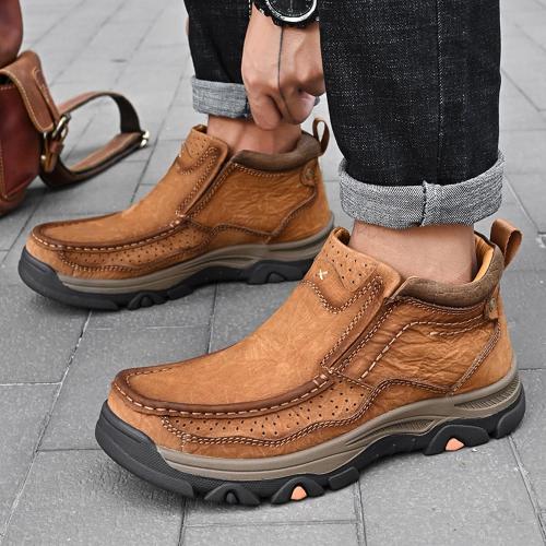U S 9.5 MOSTELO Mens Slip On Casual Loafers Classic Outdoor Leather Walking Hiking Shoes Comfortable for Work Office Dress Outdoor High Top