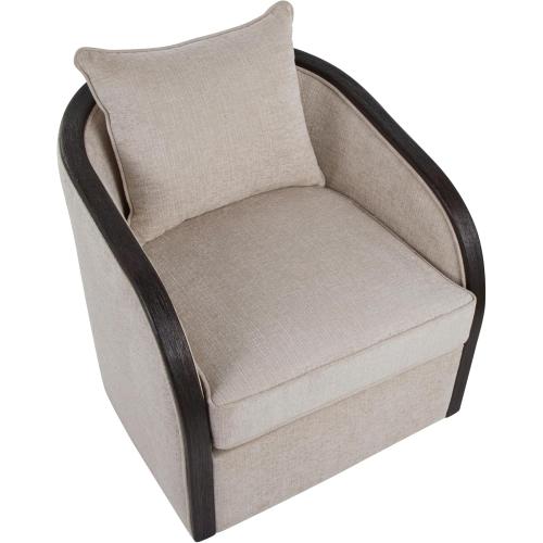 LumiSource Gemma Upholstered Contemporary Swivel Accent Chair in Espresso Wood and Fabric, Living Room Upholstered Accent Swivel Chair (Sand)