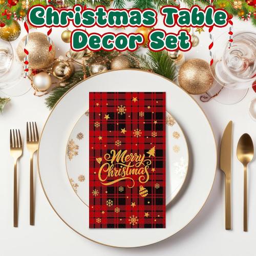 Gueevin 100 Pcs Buffalo Plaid Christmas Disposable Napkins Disposable Cocktail Napkins Guest Towel Christmas Tree Napkin for Xmas Kitchen Table Party Supplies Decor(Letter,4.3 x 7.9 Inch)