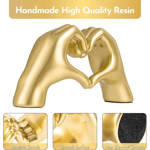 Gold Decor Living Room - Small Shelf Decor Aesthetic - Heart Hands Sculpture - Teen Girls Bedroom Knick Knacks - Cute Home Shelves Accent - Table Statue Love Decorations Gifts (Gold)
