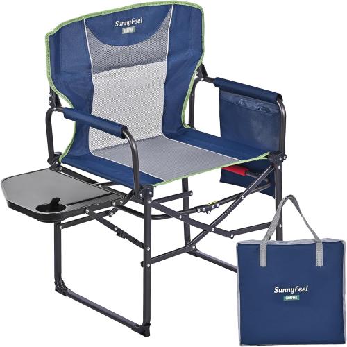 SUNNYFEEL Camping Directors Chair, Heavy Duty,Oversized Portable Folding Chair with Side Table, Pocket for Beach, Fishing,Trip,Picnic,Lawn,Concert Outdoor Foldable Camp Chairs
