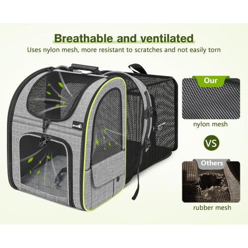Grey Pecute Cat Carrier Backpacks, Expandable Cat Backpack with Breathable Mesh, Pet Carrier Backpack for Cats Small Dogs Puppies, Dog Carrier Backpack Great for Travel Hiking Camping Outdoor