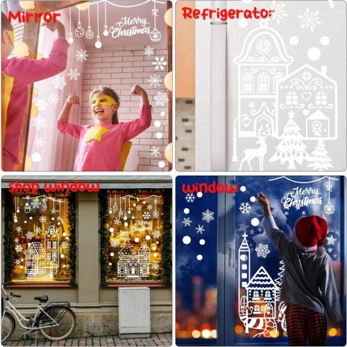 Large Christmas Window Clings, Xmas Window Stickers White House Snowflakes Reindeer Decals for Winter Glass Christmas Window Decoration