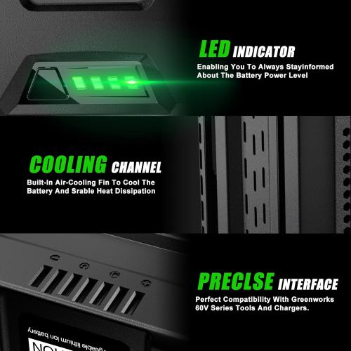 【Upgrade】 DSANKE 60V 5.0Ah Replacement for Greenworks 60V Battery LB60A03 LB60A02 LB60A00 Cordless Power Tool Lithium Ion Battery