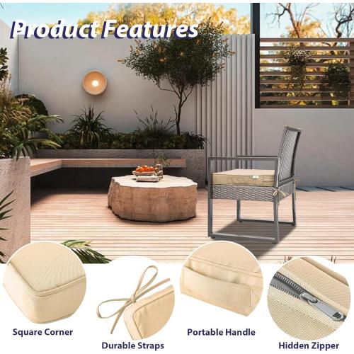 Outdoor Chair Cushions Set of 4, Waterproof Outdoor Seat Cushions for Patio Furniture, Patio Chair Cushion with Handle and Ties, Square Out Door Chair Pads,19 x 19 x 3, Beige