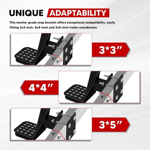 Heavy-Duty Boat Trailer Steps (3 Steps) with Handle Fits 3'' and 3.5'' Tall Trailer Tongues, Max 500lbs Capacity, Fit for Most Bass Boats, Pontoon Boats, Hunting Boats, Universal Fit