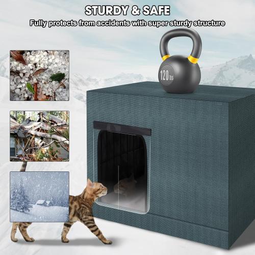 GASUR Large Heated Cat House for Outside Winter, 100% Waterproof Outdoor Cat House w/Cat Heating Pad, Insulated Cats Houses Outdoor w/Highly Elevated Base, Warm Cat Shelter for Outside Stray Barn