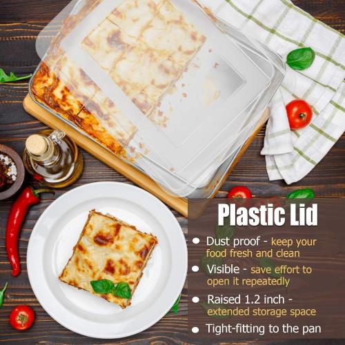 P&P CHEF Stainless Steel Baking Pan with Lid, Rectangular Cake Pans, Sheet Pan Bakeware for Baking Lasagna Brownies, 2-Inch Deep Side & Heavy Duty, Easy to Store & Clean (12.3, 4Pcs)