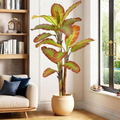 Artificial Banana Tree 8FT Tall Large Faux Trees with Realistic Leaves, Fake Banana Floor Potted Artificial Plants for Home Office Living Room Indoor Outdoor Decor (96in,1Pack)