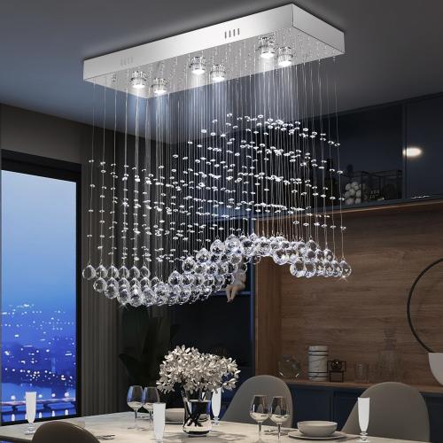 Finktonglan Crystal Chandelier for Kitchen Island, Modern Crystal Pendant Ceiling Light Fixture for Dining Room Linear Flush Mount Ceiling Lights, GU 10 Bulb, L31.5'' x H30.3''