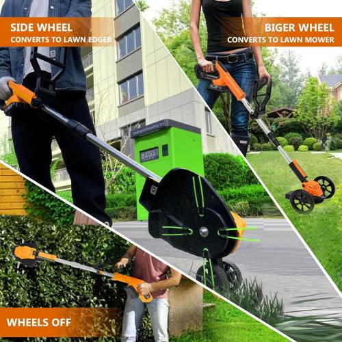 Electric Weed Wacker Eater Cordless Battery Powered, Weed Trimmer 21V Lightweight No-String with 2 Battery Operated & Wheels, 3 in 1 Stringless Grass Trimmer/Edger/Brush Cutter for Garden Yard Lawn‼️items missing‼️